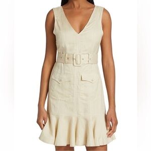 En Saison Cream linen V-Neck Mini Dress